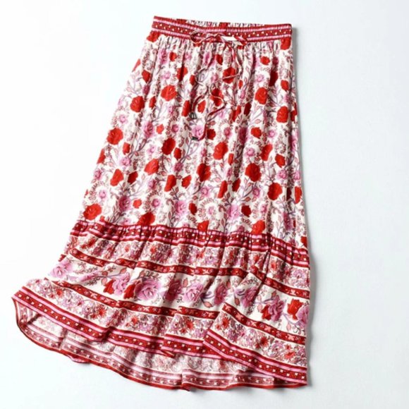 Rose Charm Boho Floral Print Midi Skirt - Picture 6 of 15